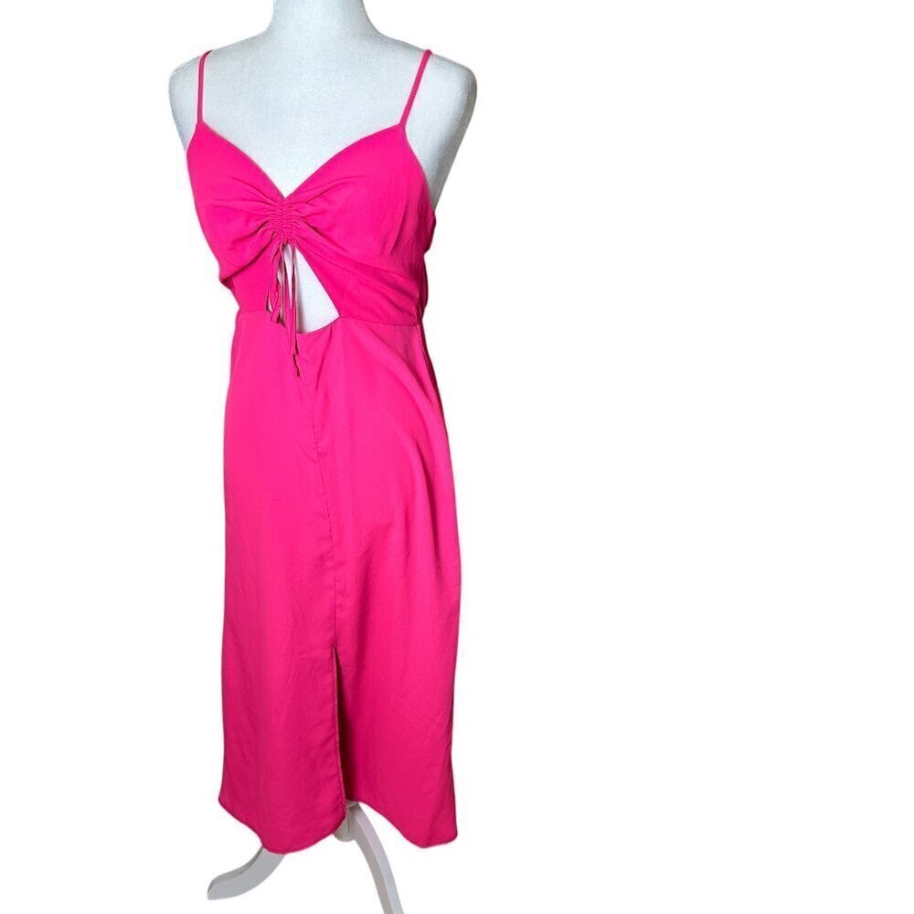 TOPSHOP Hot Pink Cut Out Tie Front Midi Dress Size 6